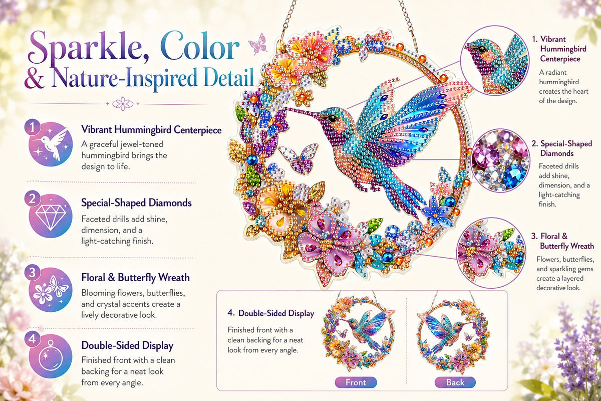 💥LAST DAY 57% OFF - Hummingbird Diamond Art Hanging Ornament Kit – Sparkling DIY Window Ornament 🐦✨