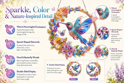💥LAST DAY 57% OFF - Hummingbird Diamond Art Hanging Ornament Kit – Sparkling DIY Window Ornament 🐦✨