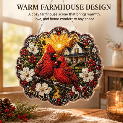 ✨Beginner-Friendly-🐦Cardinals & Sunrise Diamond Art Hanging Ornament Kit