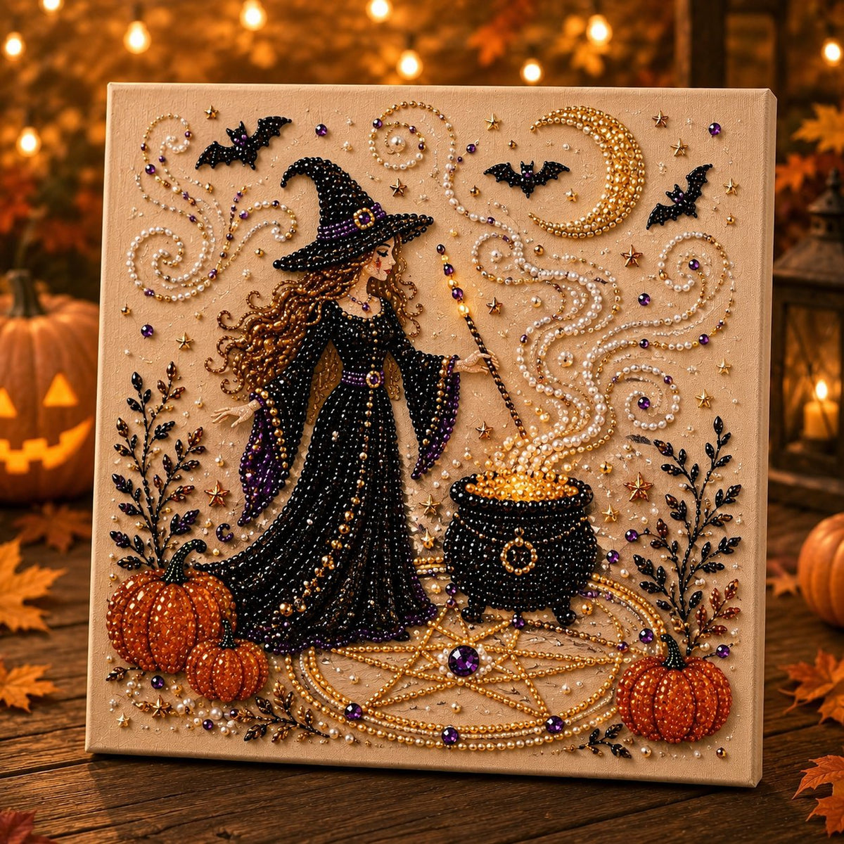 🎃👻 Premium 3D Pearl Halloween Wall Art Kit | Luxury Flocked Canvas with Scratch-Resistant Non-Fading Pearl Beads DIY Spooky Decor – 📦✨