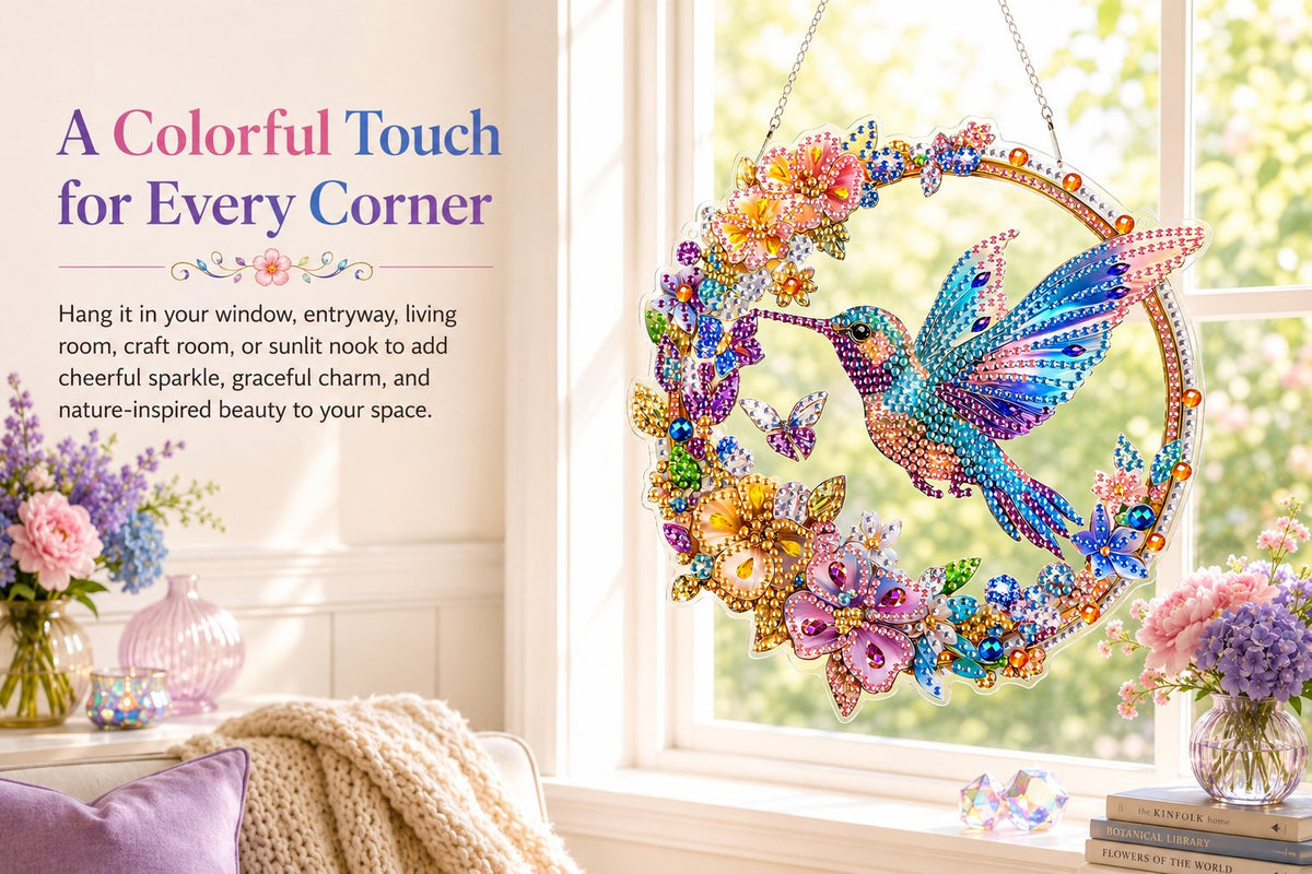 💥LAST DAY 57% OFF - Hummingbird Diamond Art Hanging Ornament Kit – Sparkling DIY Window Ornament 🐦✨