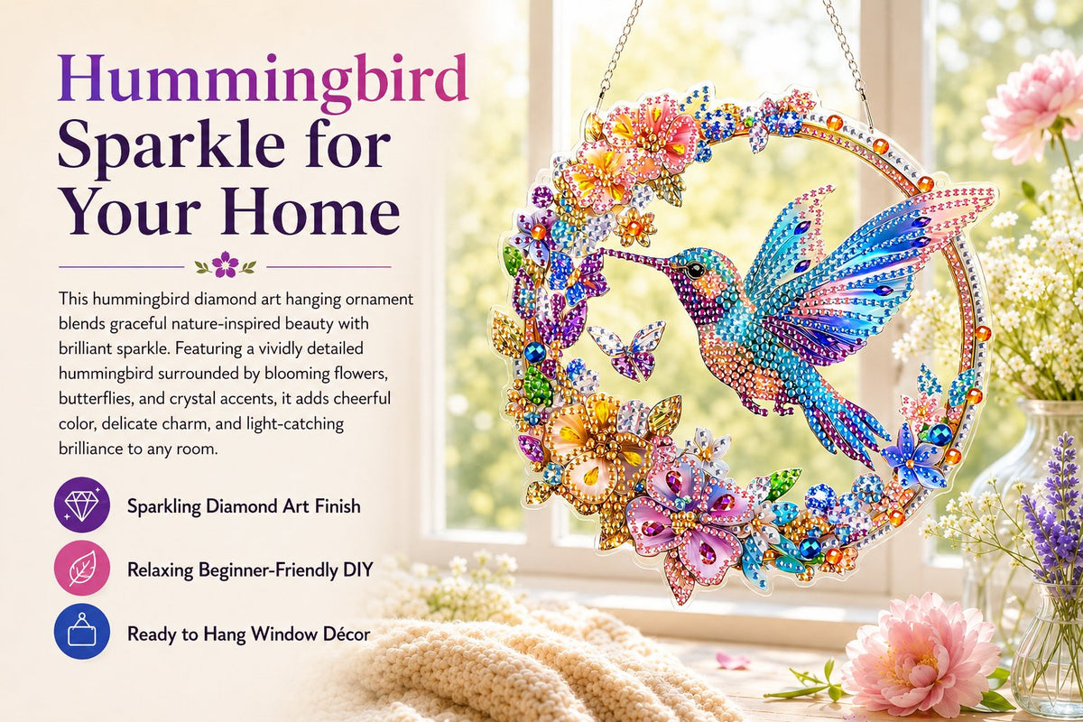 💥LAST DAY 57% OFF - Hummingbird Diamond Art Hanging Ornament Kit – Sparkling DIY Window Ornament 🐦✨