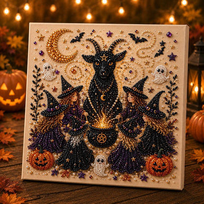 🎃👻 Premium 3D Pearl Halloween Wall Art Kit | Luxury Flocked Canvas with Scratch-Resistant Non-Fading Pearl Beads DIY Spooky Decor – 📦✨