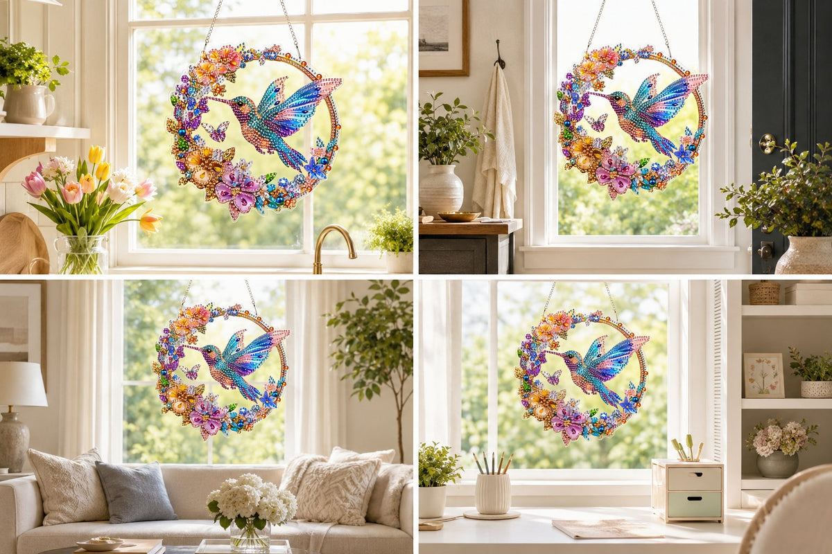 💥LAST DAY 57% OFF - Hummingbird Diamond Art Hanging Ornament Kit – Sparkling DIY Window Ornament 🐦✨