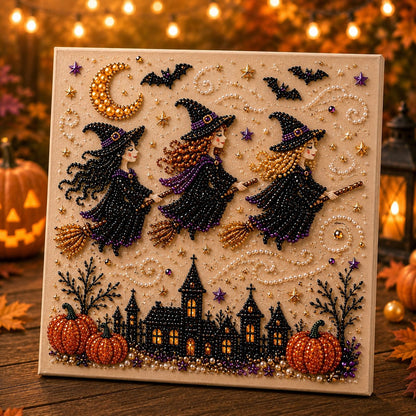🎃👻 Premium 3D Pearl Halloween Wall Art Kit | Luxury Flocked Canvas with Scratch-Resistant Non-Fading Pearl Beads DIY Spooky Decor – 📦✨