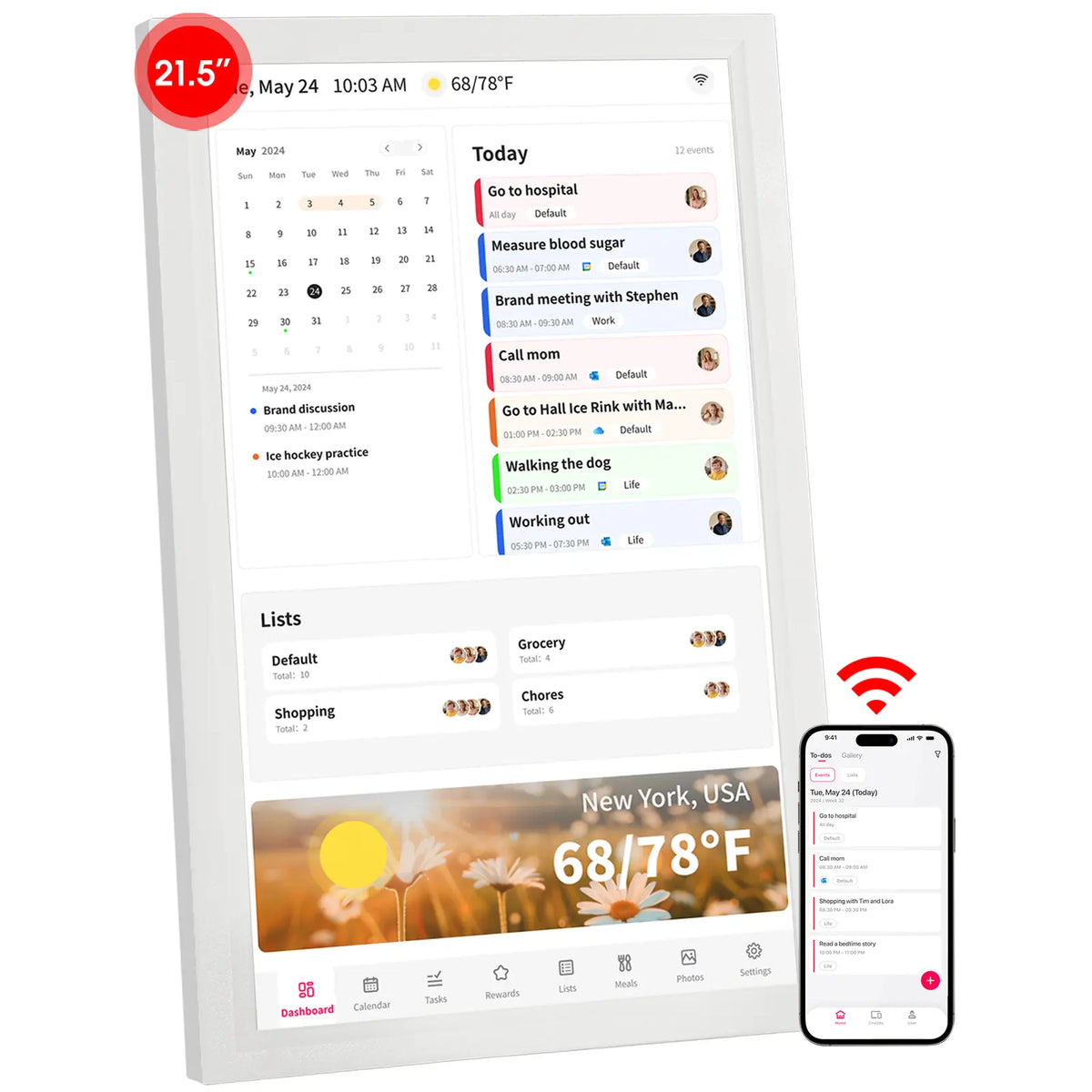 21.5-inch white smart digital calendar